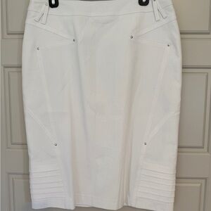 White Knee-Length Geometric Detail Pencil Skirt